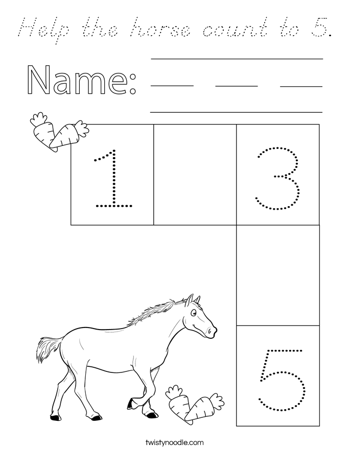 Help the horse count to 5. Coloring Page