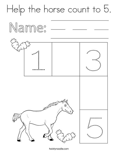 Help the horse count to 5. Coloring Page