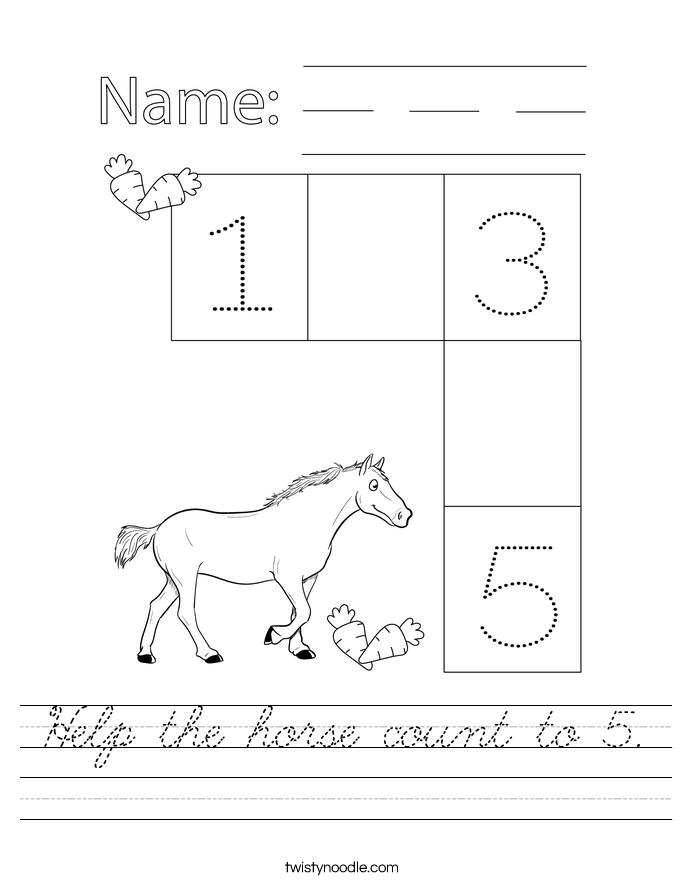 Help the horse count to 5. Worksheet