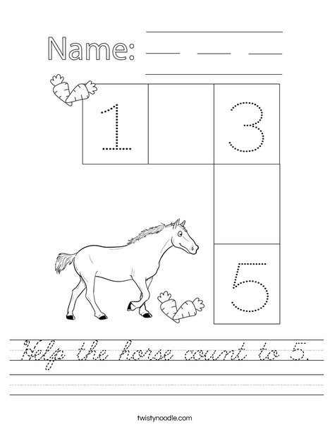 Help the horse count to 5. Worksheet