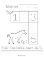 Help the horse count to 5 Handwriting Sheet
