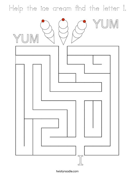 Help the ice cream find the letter I. Coloring Page