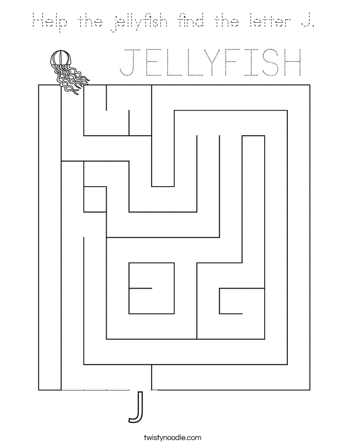 Help the jellyfish find the letter J. Coloring Page
