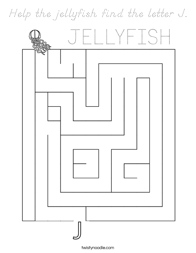 Help the jellyfish find the letter J. Coloring Page