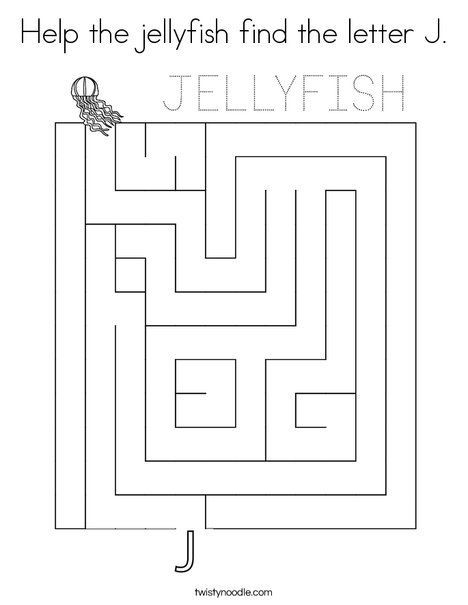 Help the jellyfish find the letter J. Coloring Page