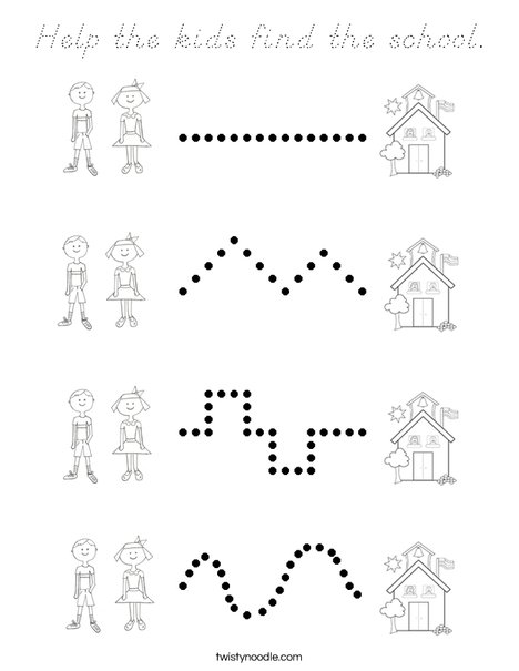 Help the kids find the school. Coloring Page