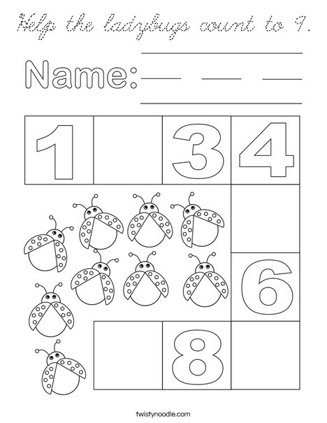 Help the ladybugs count to nine. Coloring Page