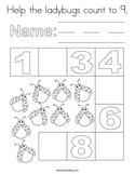 Help the ladybugs count to 9 Coloring Page