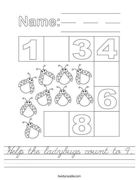 Help the ladybugs count to nine. Worksheet
