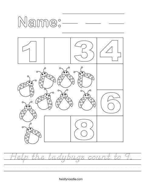 Help the ladybugs count to nine. Worksheet