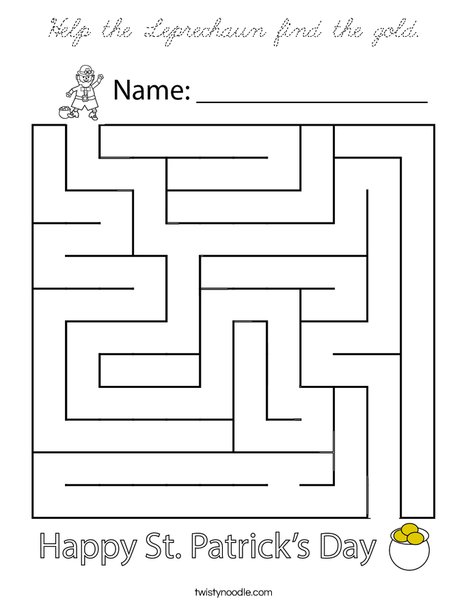 Help the Leprechaun find the gold. Coloring Page