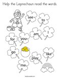 Help the Leprechaun read the words. Coloring Page