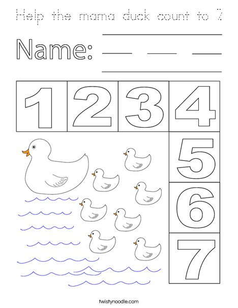 Help the mama duck count to 7. Coloring Page