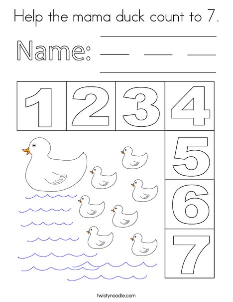 Help the mama duck count to 7. Coloring Page