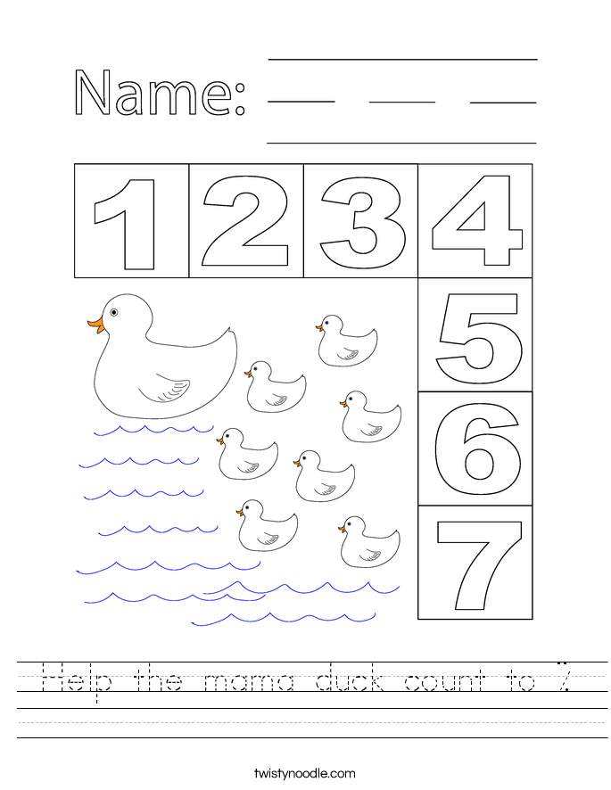 Help the mama duck count to 7. Worksheet