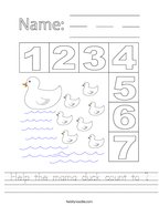 Help the mama duck count to 7 Handwriting Sheet