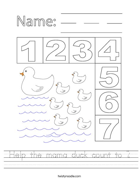 Help the mama duck count to 7. Worksheet