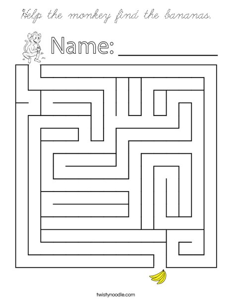 Help the monkey find the bananas. Coloring Page