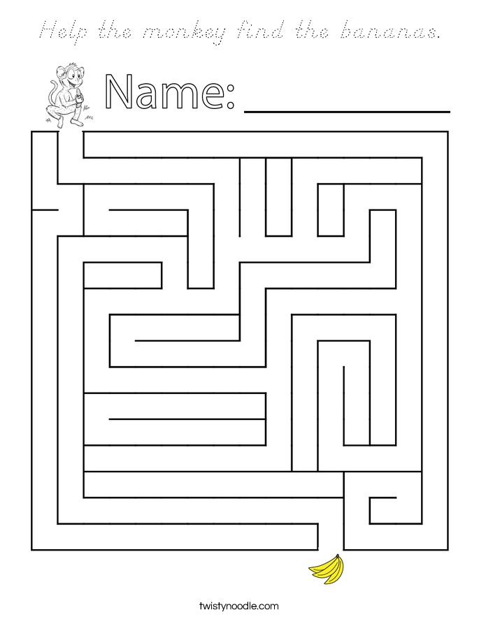 Help the monkey find the bananas. Coloring Page