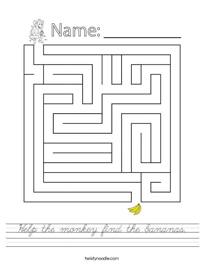 Help the monkey find the bananas. Worksheet