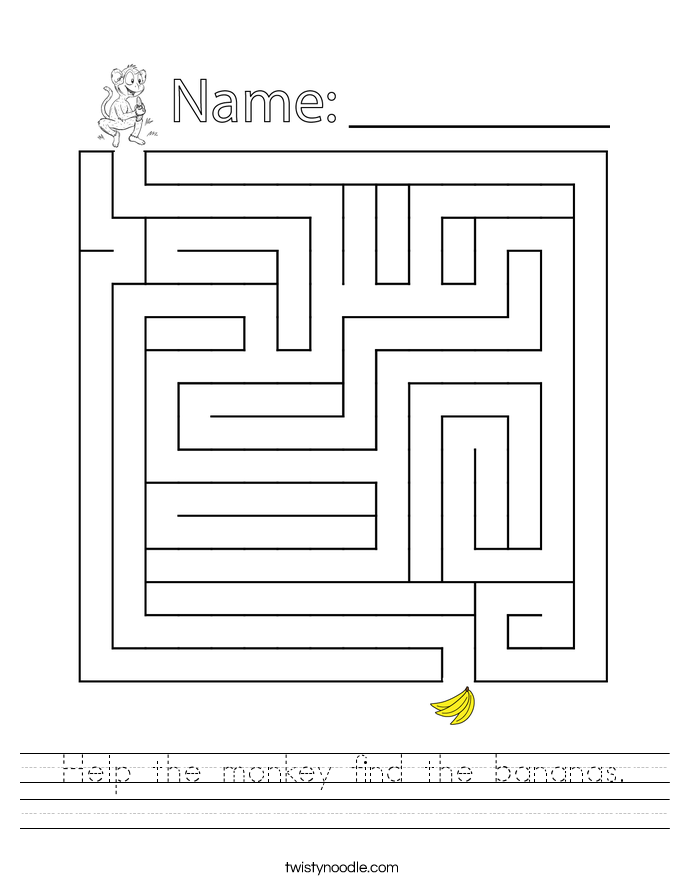 Help the monkey find the bananas. Worksheet