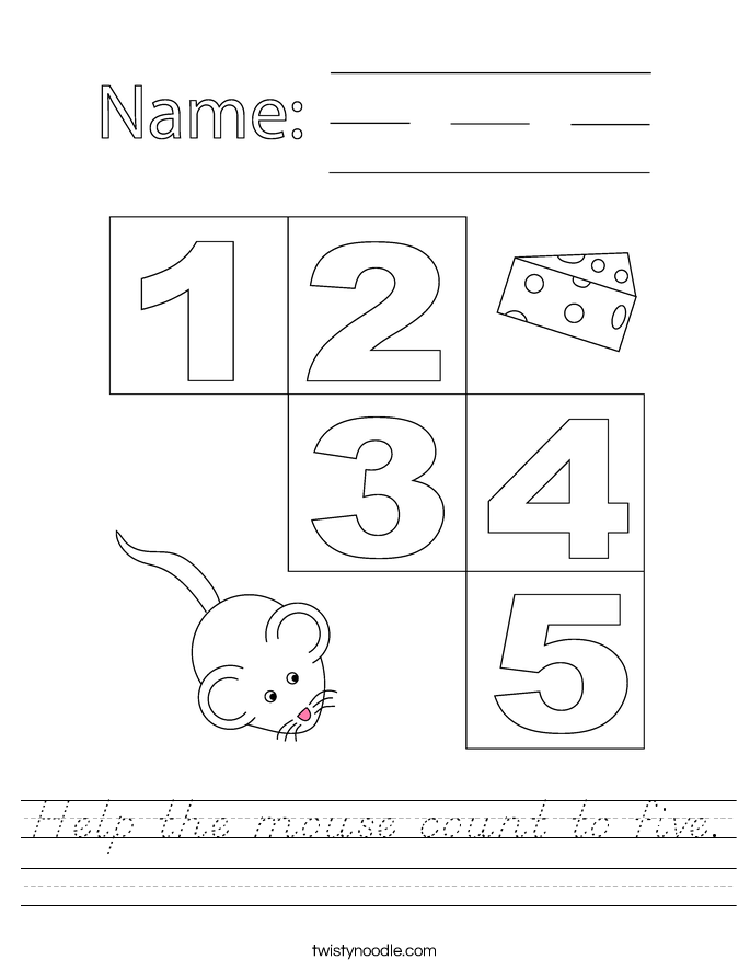 Help the mouse count to five. Worksheet