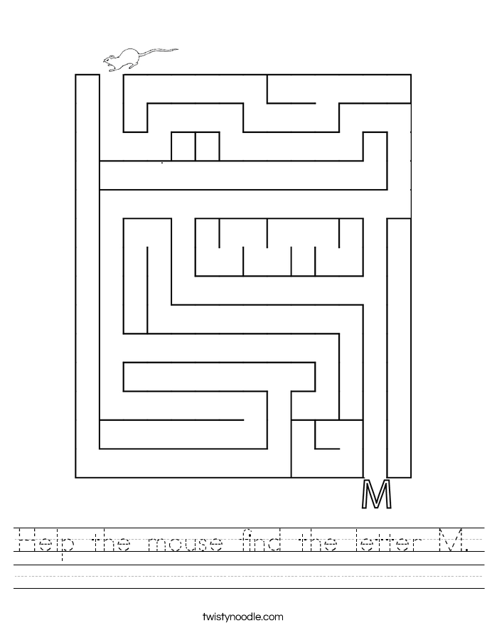 Help the mouse find the letter M. Worksheet