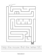 kindergarten worksheets letter m Help the mouse find the letter M Handwriting Sheet