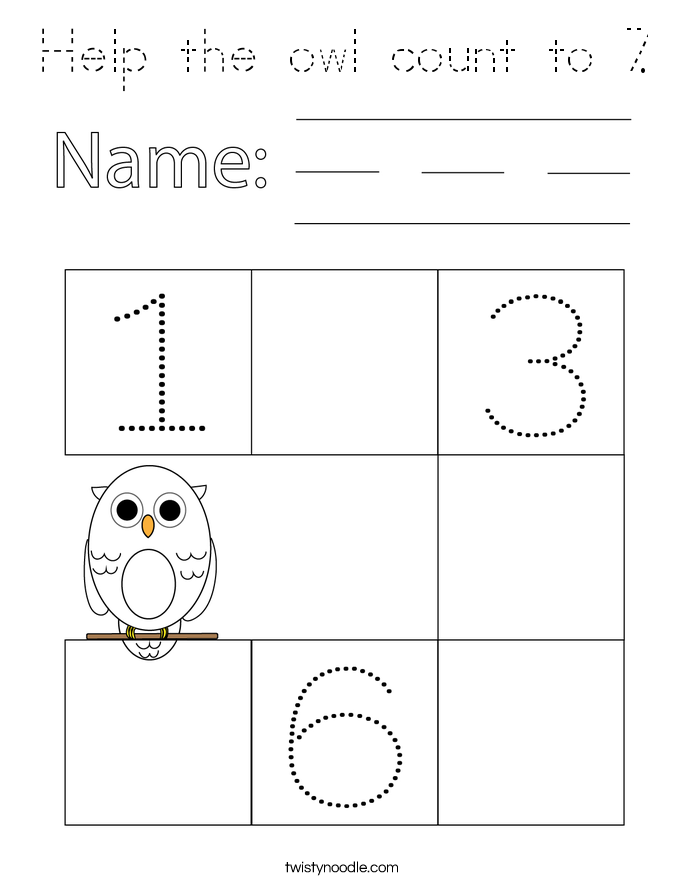 Help the owl count to 7. Coloring Page