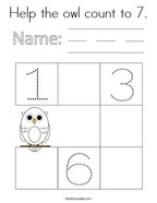 Help the owl count to 7 Coloring Page