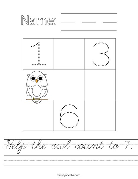 Help the owl count to 7. Worksheet