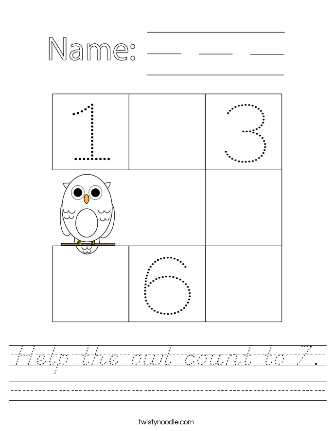 Help the owl count to 7. Worksheet