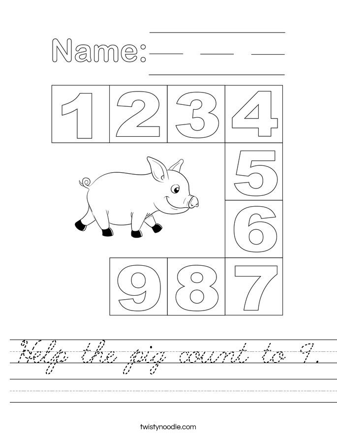 Help the pig count to 9. Worksheet