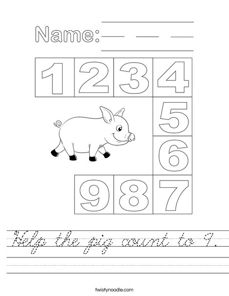 Help the pig count to nine. Worksheet