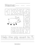 Help the pig count to 9 Handwriting Sheet