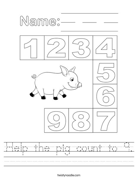 Help the pig count to nine. Worksheet