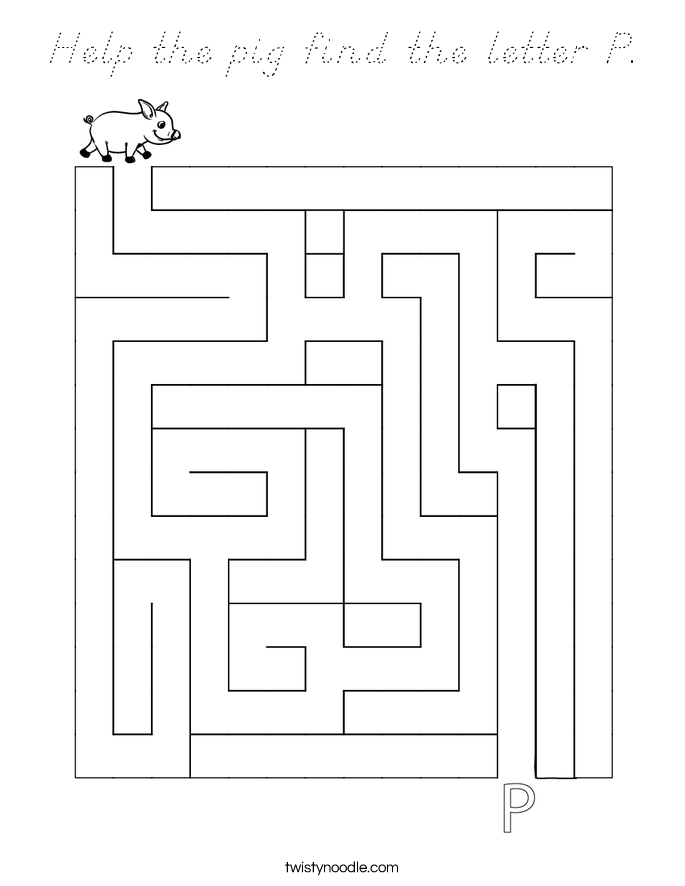 Help the pig find the letter P. Coloring Page