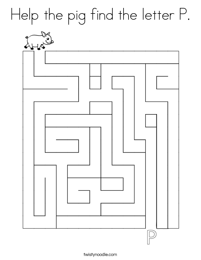 Help the pig find the letter P. Coloring Page