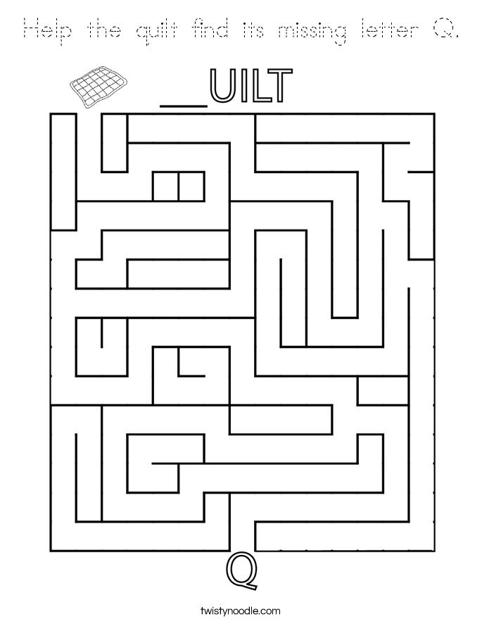 Help the quilt find its missing letter Q. Coloring Page