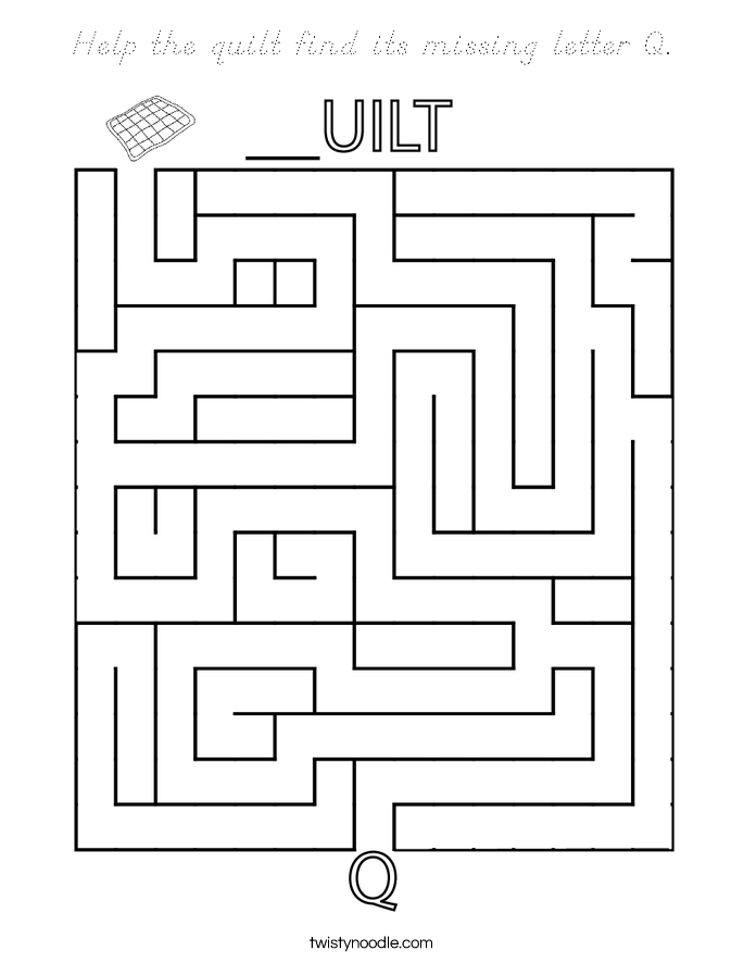 Help the quilt find its missing letter Q. Coloring Page