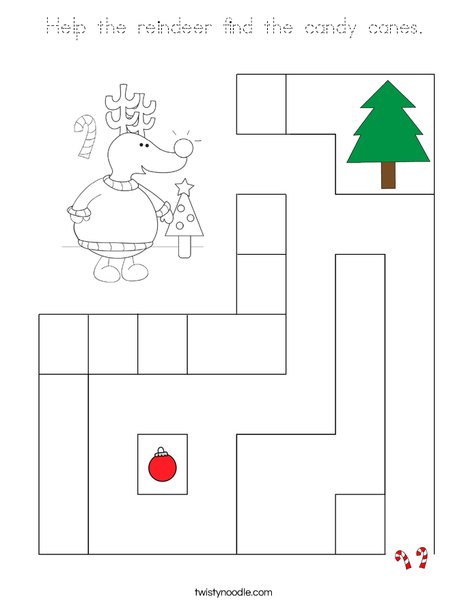 Help the reindeer find the candy canes. Coloring Page