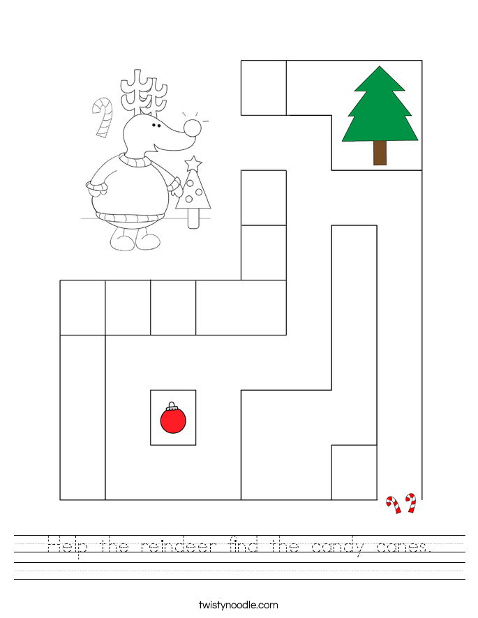 Help the reindeer find the candy canes. Worksheet