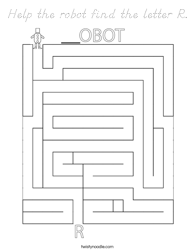 Help the robot find the letter R. Coloring Page