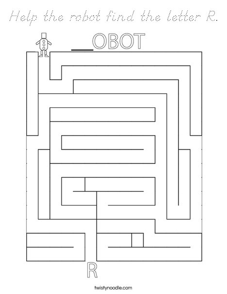 Help the robot find the letter R. Coloring Page