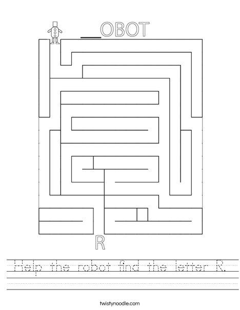Help the robot find the letter R. Worksheet