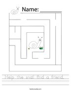 Help the snail find a friend  Handwriting Sheet