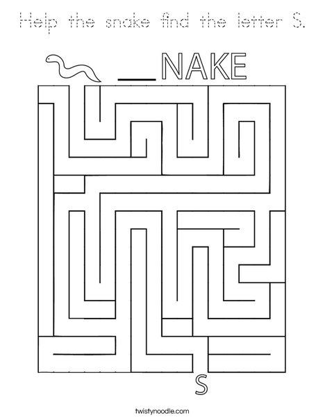 Help the snake find the letter S. Coloring Page