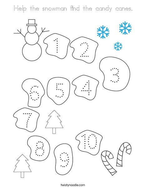 Help the snowman find the candy canes. Coloring Page