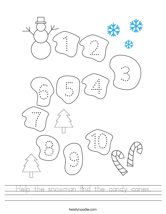 Help the snowman find the candy canes. Worksheet