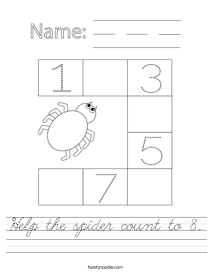 Help the spider count to 8. Worksheet